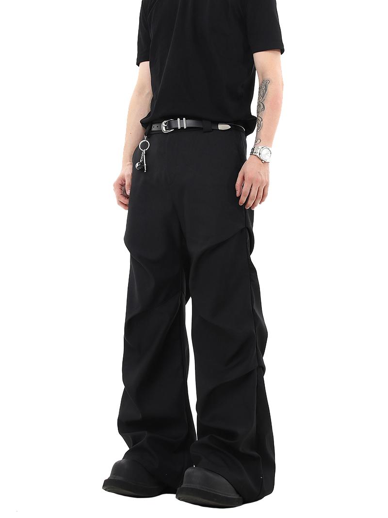 Wrinkle Pleated Design Black Pants