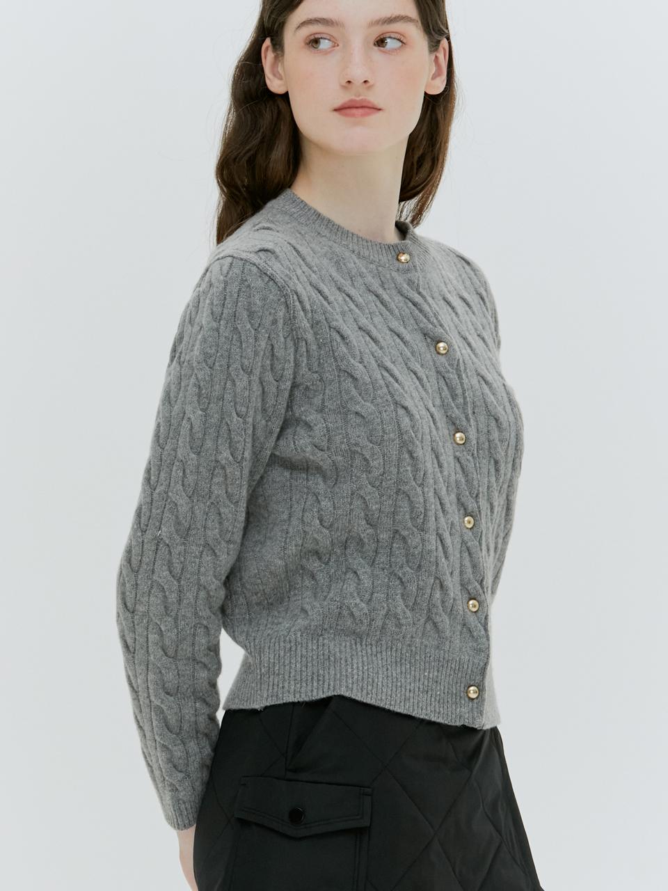 GOLD BUTTON CASHMERE CABLE CARDIGAN [IVORY][GRAY]
