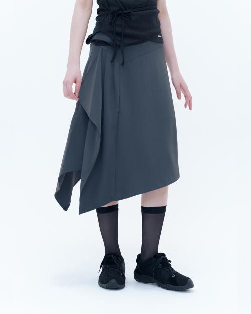 Side pleats gathered midi skirt CHARCOAL