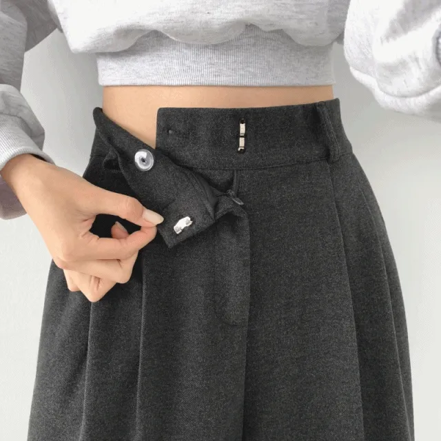 ~2XL[모직,기모/기장선택!!]겨울 투핀턱 뒷밴딩 이중 잠금 안단추 와이드 슬랙스팬츠