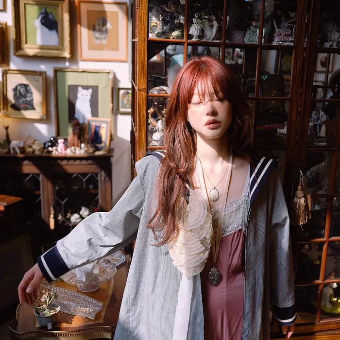 2차 예약배송 silk strap sailor jacket in stripe