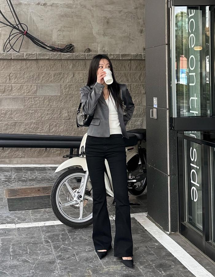 르에브 [S 당일] Black boots-cut span pants