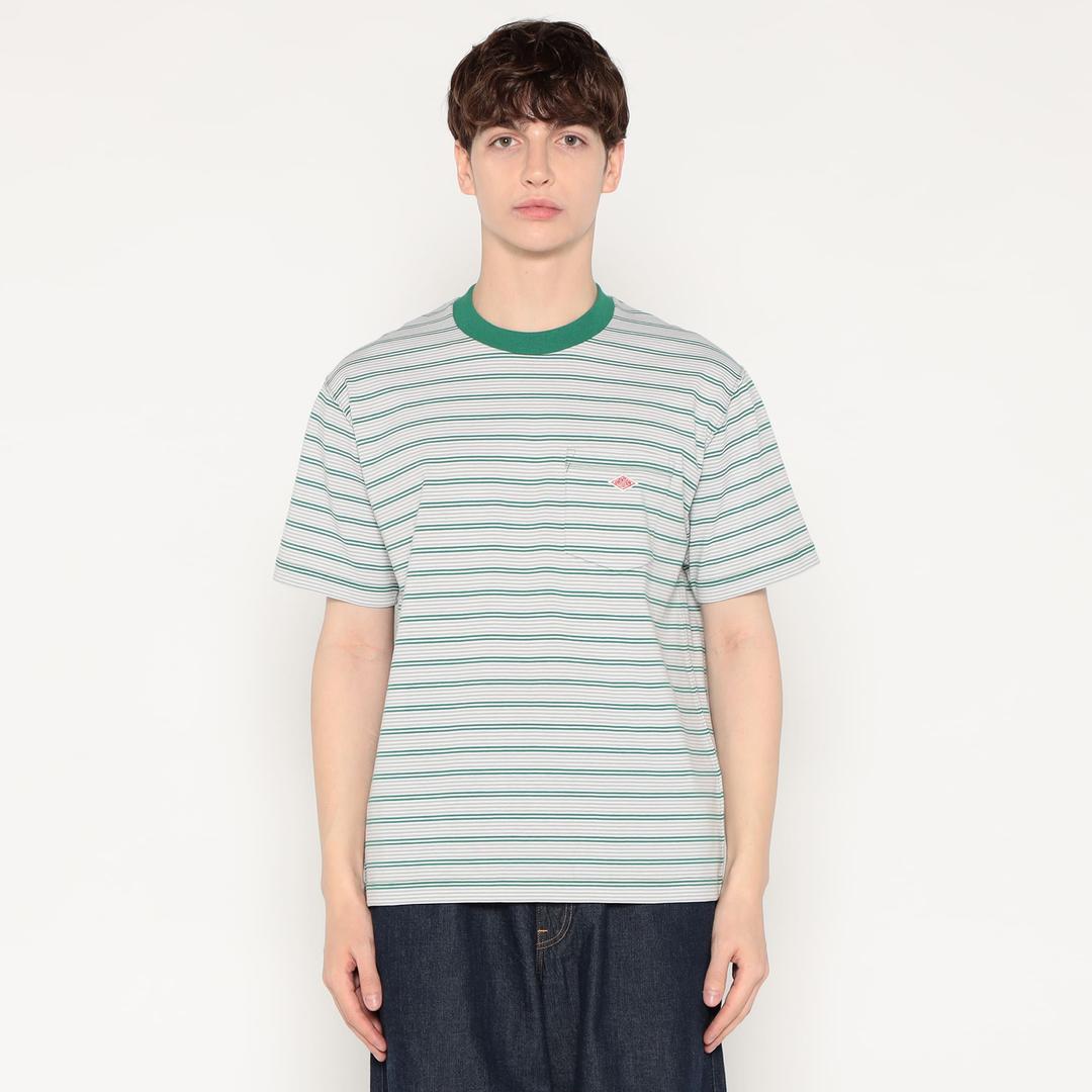 MEN'S SHORT SLEEVE POCKET T-SHIRT STRIPE - GREENxGREY_TCB / S