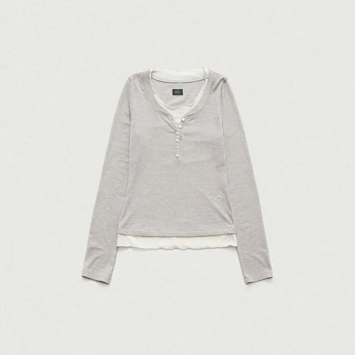 Aimee Slim Layered T-shirt_Light Grey