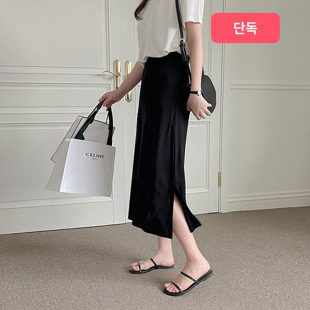 [단독] 보풀X 얇은원단/ summer! 옆트임 냉장고 밴딩 롱스커트 2color