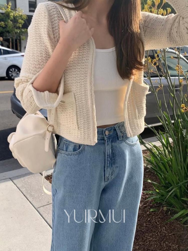 유이르무이 riette 리에뜨 티르 코튼 포켓 니트 크롭 가디건 2color