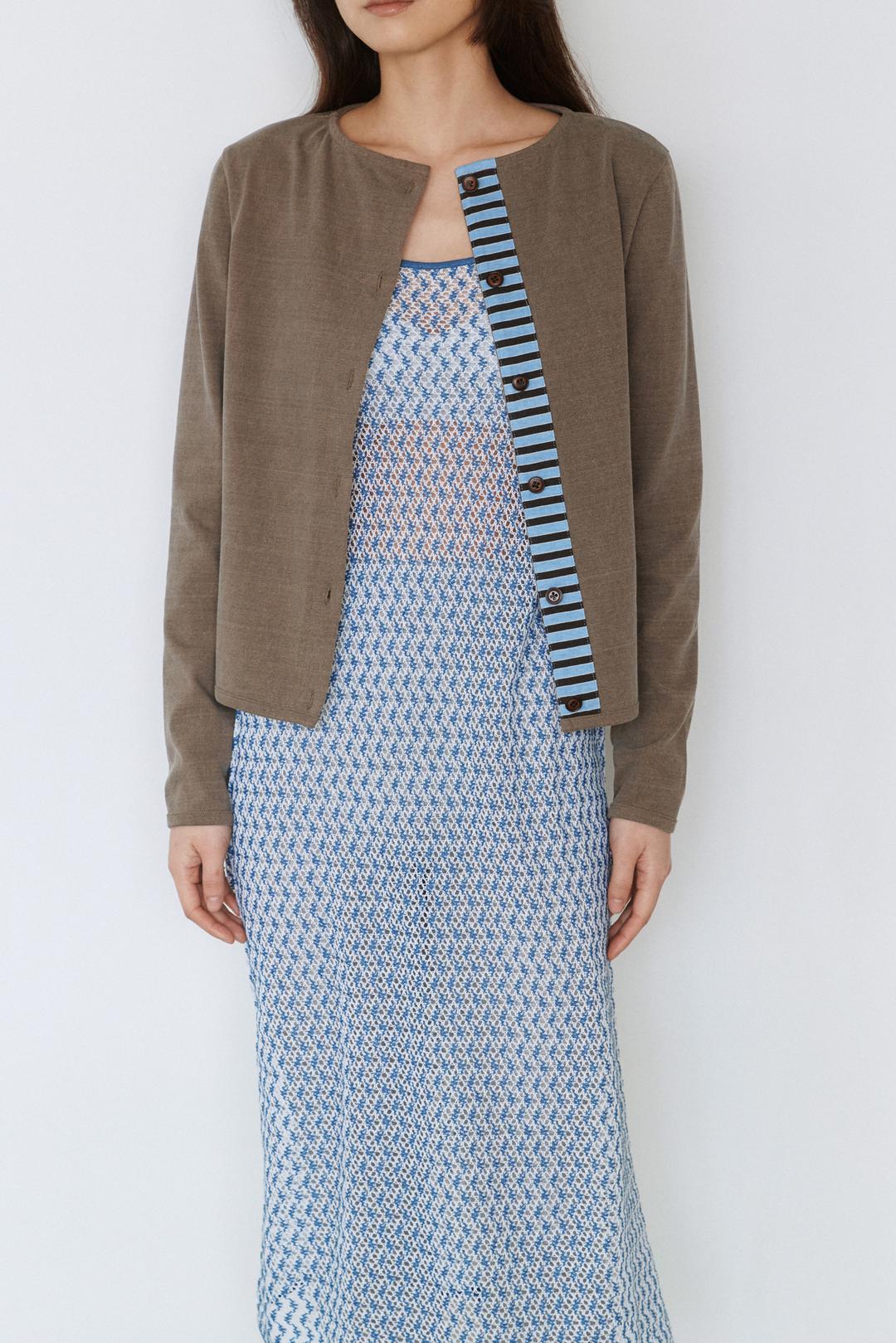 Soft cotton stripe point cardigan -Mocha