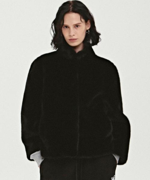 HIGH NECK SOFT FUR JACKET_BLACK