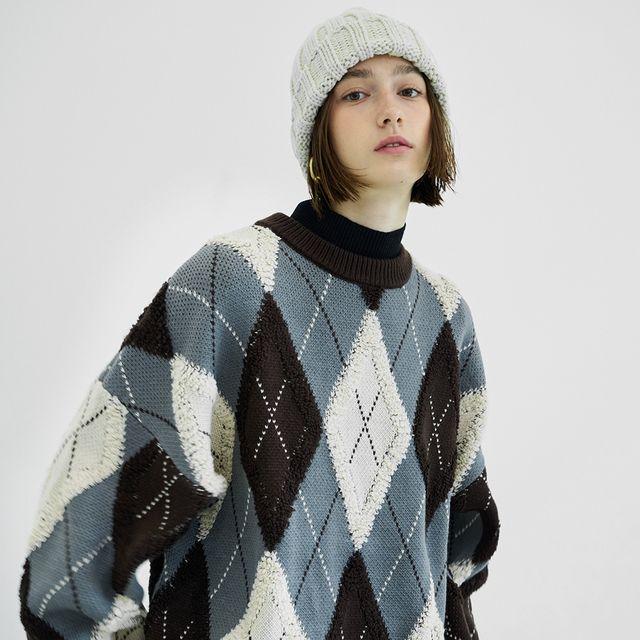 레트로 아가일 풀오버 [GREY] / S21W06009