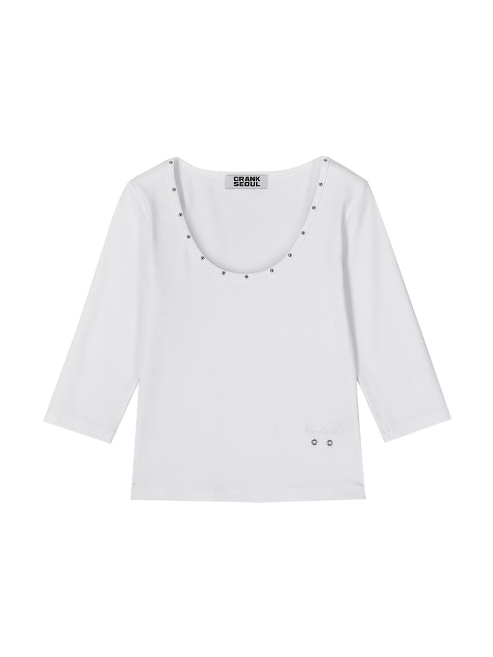 STUD U-NECK TOP_WHITE
