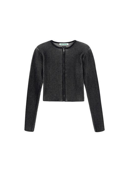 Two-tone zip-up cardigan - black cream