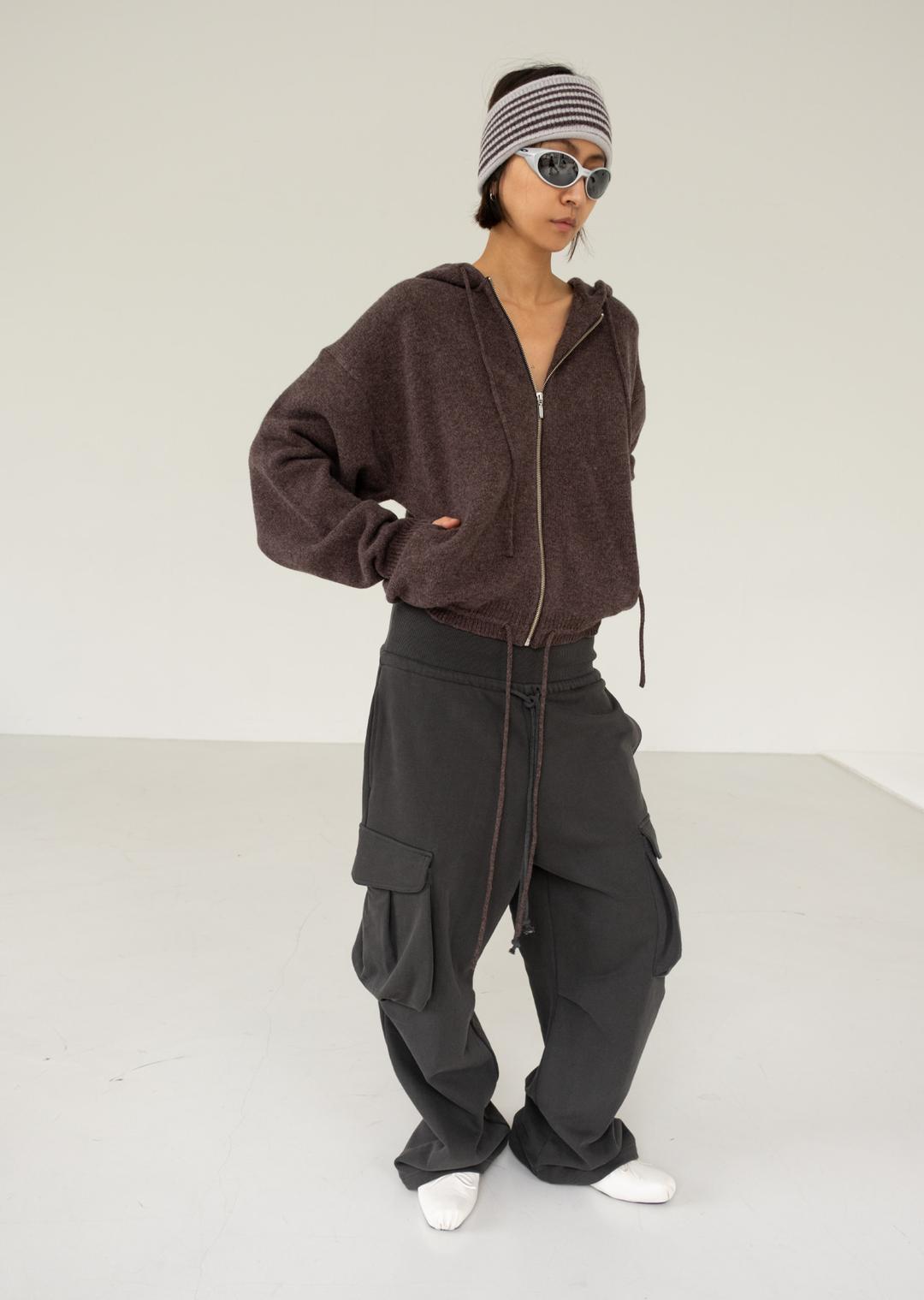 WOOL HOODIE ZIP-UP JUMPER BROWN