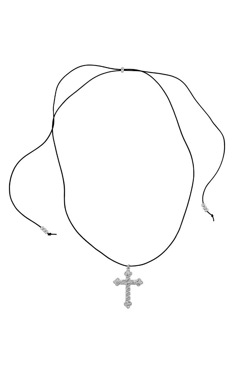 NO.475 [SILVER] KNOT CROSS LEATHER NECKLACE