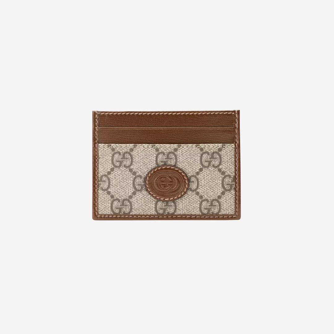 Gucci Interlocking G Card Case Beige Ebony