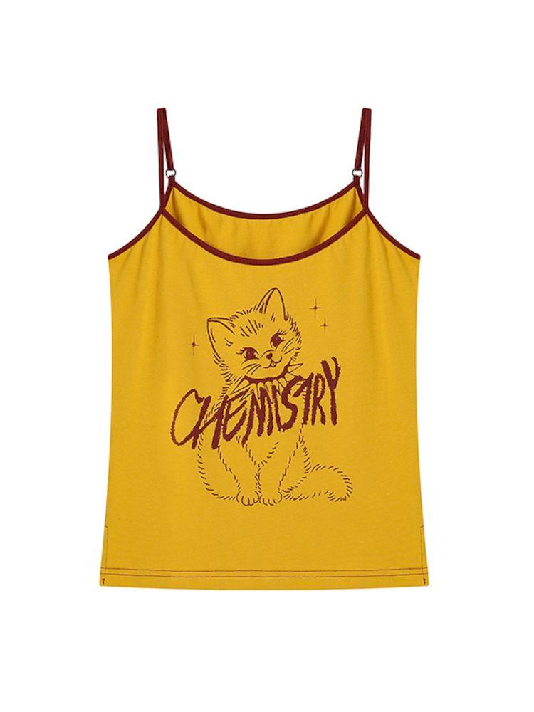Round Neck Vinten Kitten Print Camisole [S0000008854]