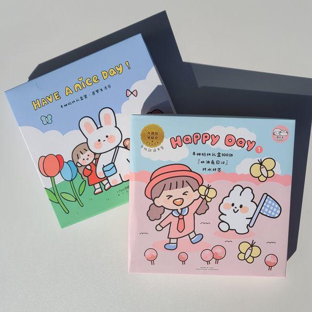 [해피데이+나이스데이] 2종세트 100장 스티커박스 다꾸 폰꾸 다꾸세트 다이어리 플래너