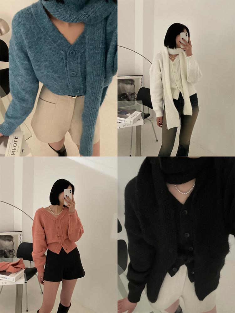 [세트] 네일리 브이넥 머플러 가디건