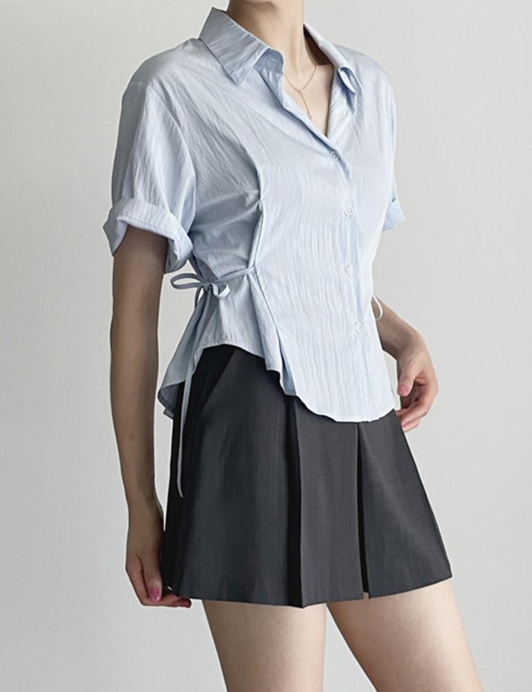 클립 사이드 리본 반팔 셔츠 블라우스 [4color]