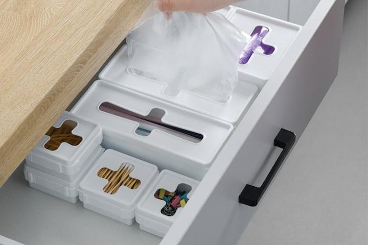 이노마타 화이트 크로스 수납박스 3size 주방용품정리수납함 일회용품 정리