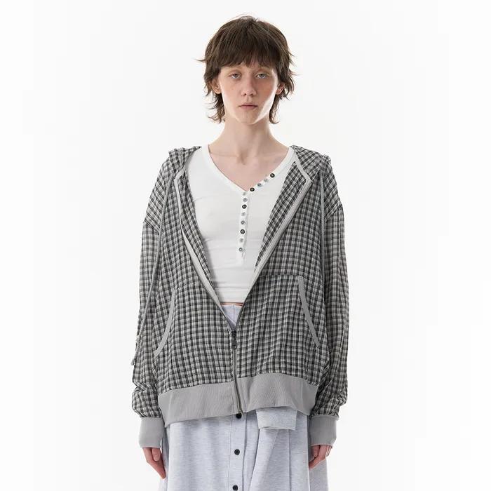 CHECK SEE-THROUGH ZIP-UP_BEIGE