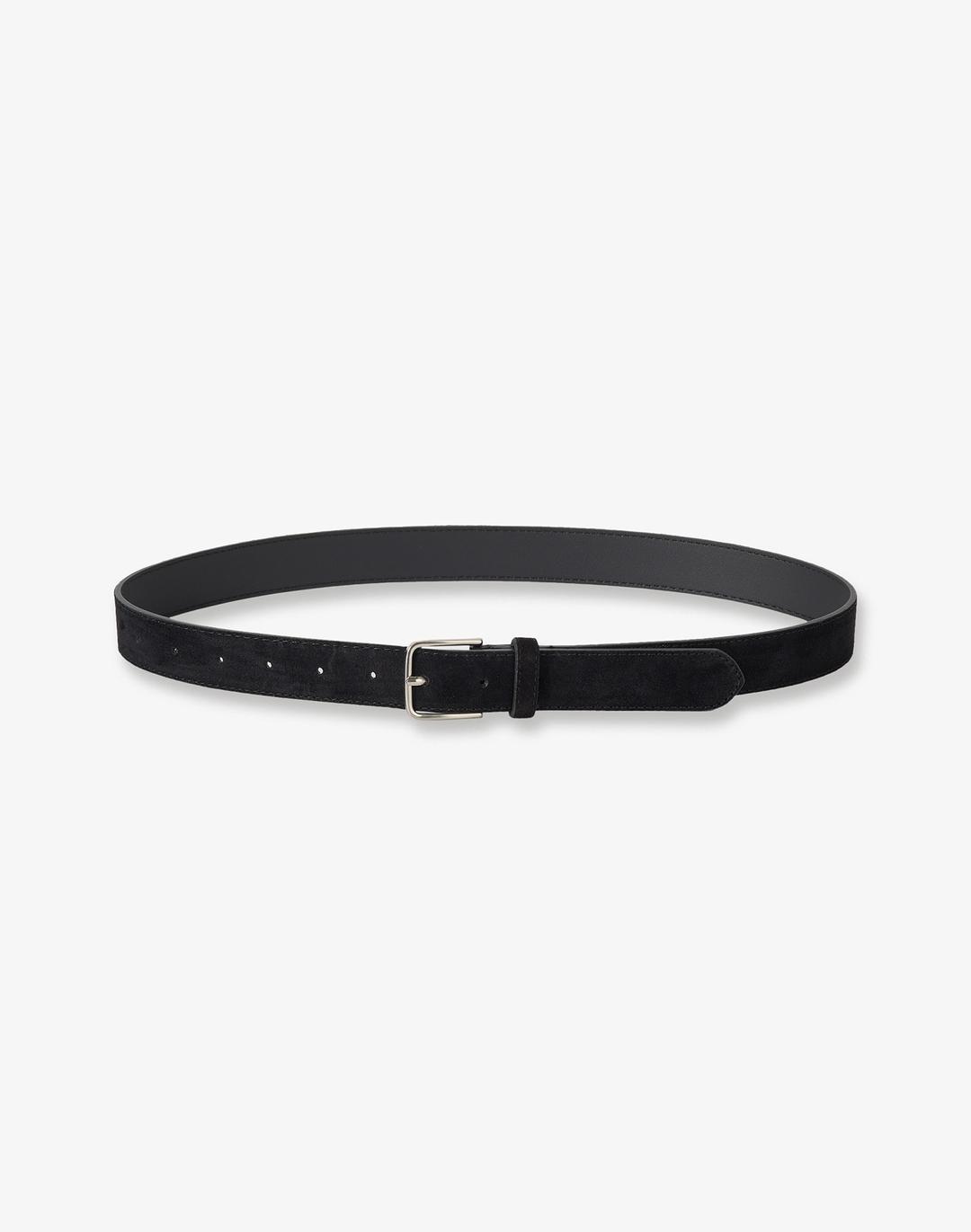 Classic Silver Buckle Suede Belt - Black