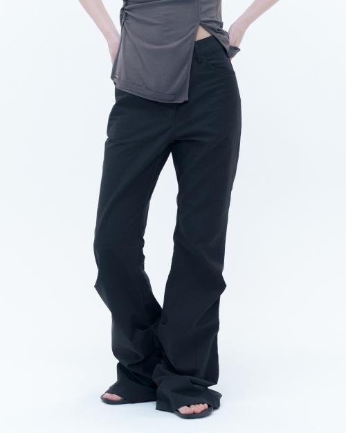 Cotton shirring bootscut pants BLACK