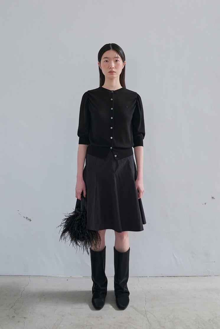 Silk shirring cardigan (BLACK)