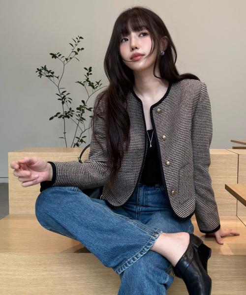 라운드넥 체크 자켓 OW5XJ8760