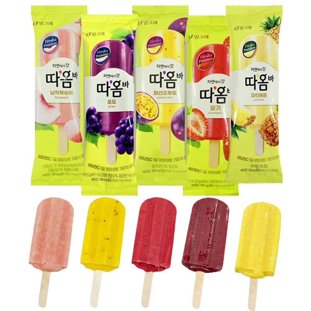 따옴아이스크림 따옴바 파인애플 포도 딸기 패션후르츠 납작복숭아 5종 40개세트 [원산지:국산(경상남도 김해시)]