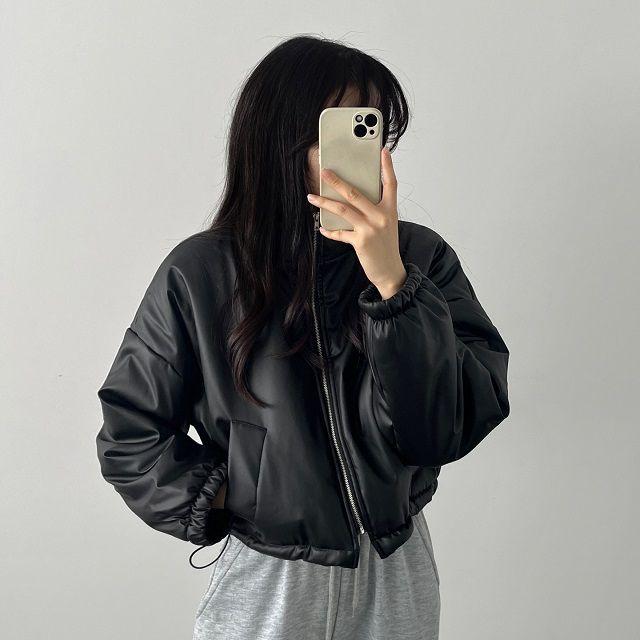 지퍼 레더 가죽 숏패딩