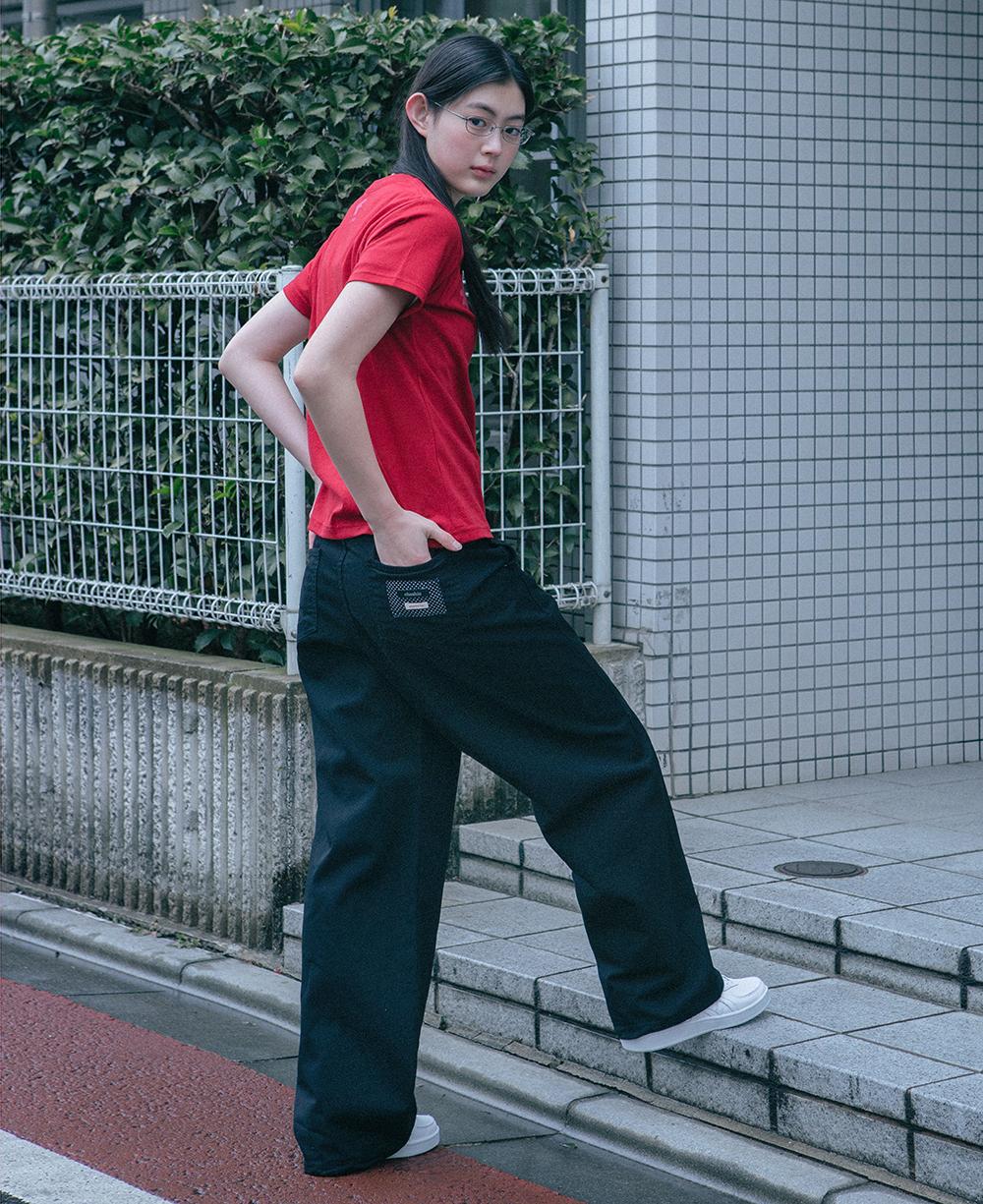 wide star cotton pants (black)