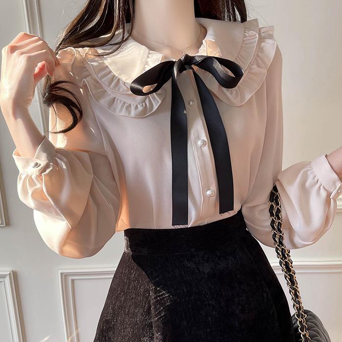 프릴두겹카라 리본블라우스 a1113