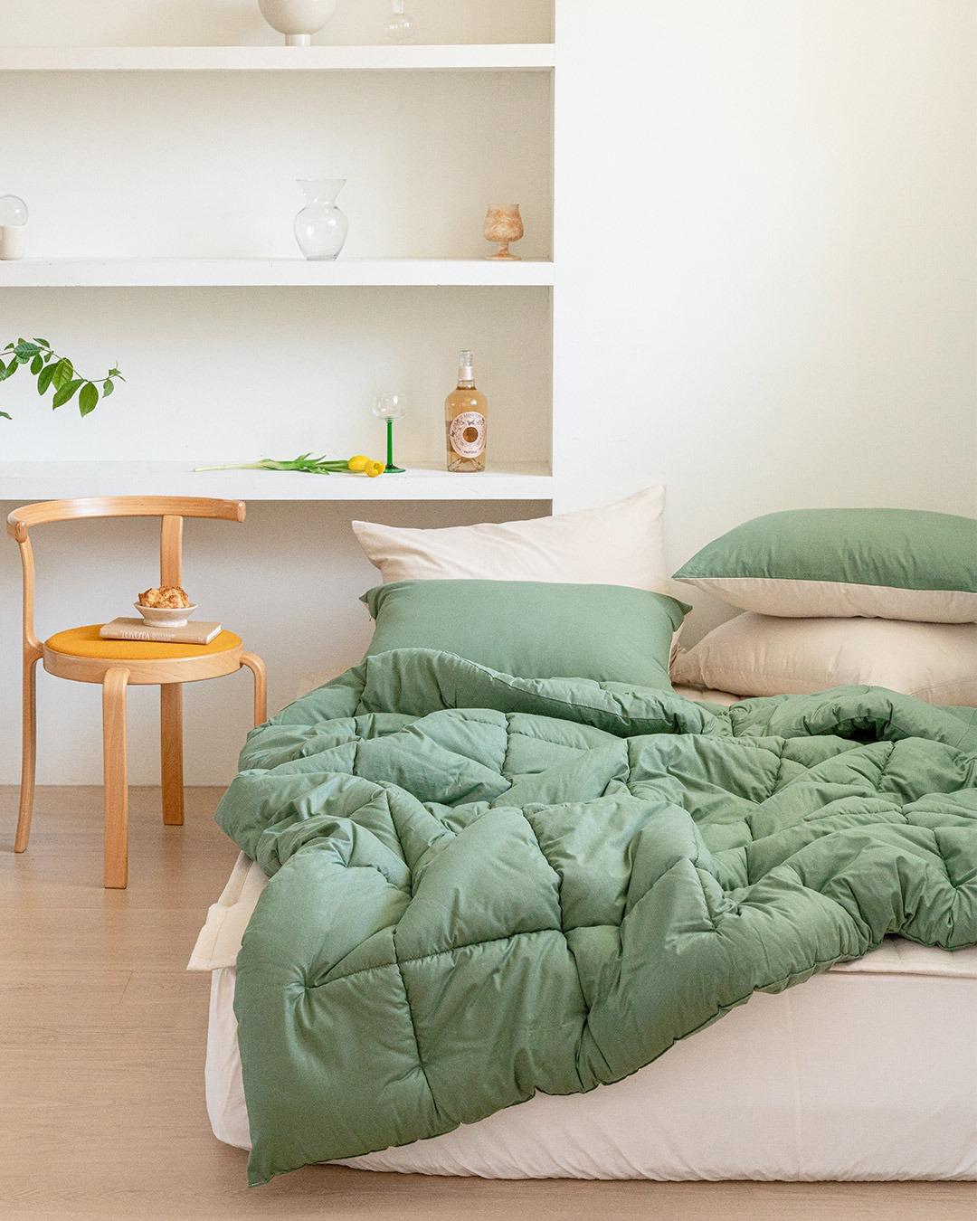 오브 사계절 순면 차렵이불 침구세트-그린 (S/Q)