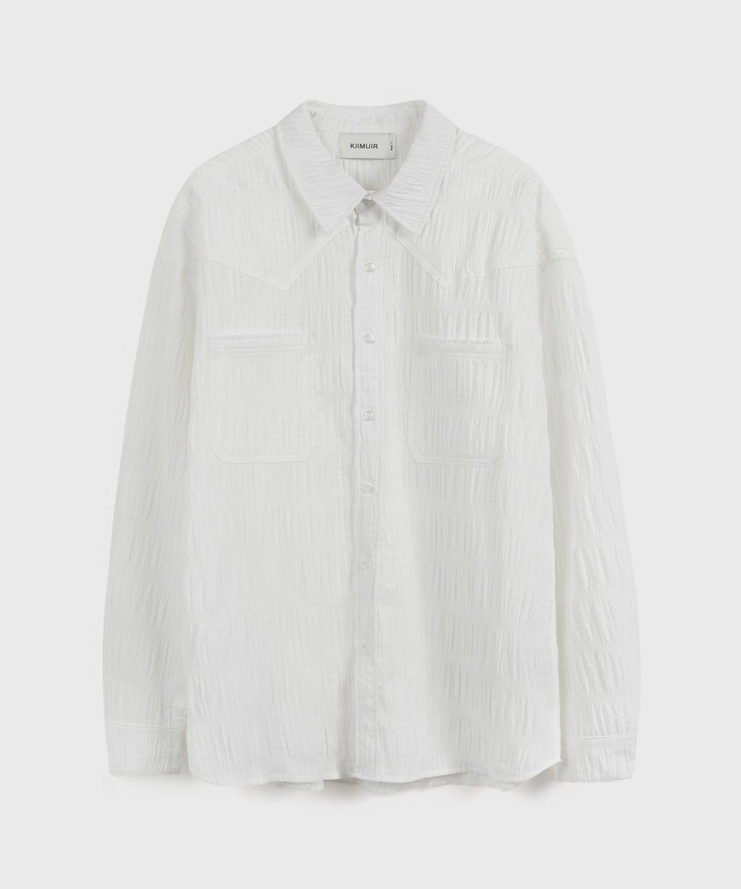 시어서커 셔링 셔츠_화이트