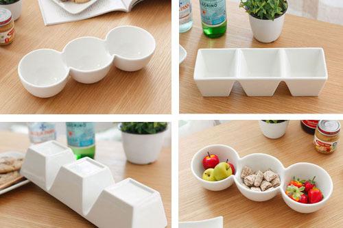 데일리 화이트3칸나눔접시(사각 원형)