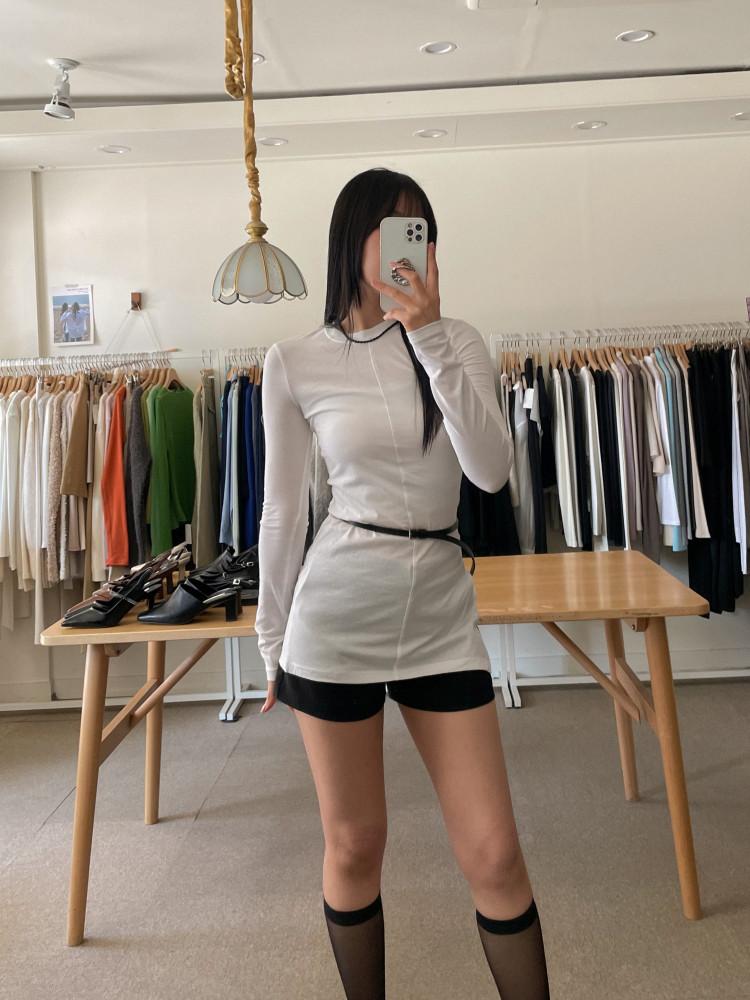 잇프 기본 레이어드 면 라운드 반팔 롱 티셔츠 (3color)