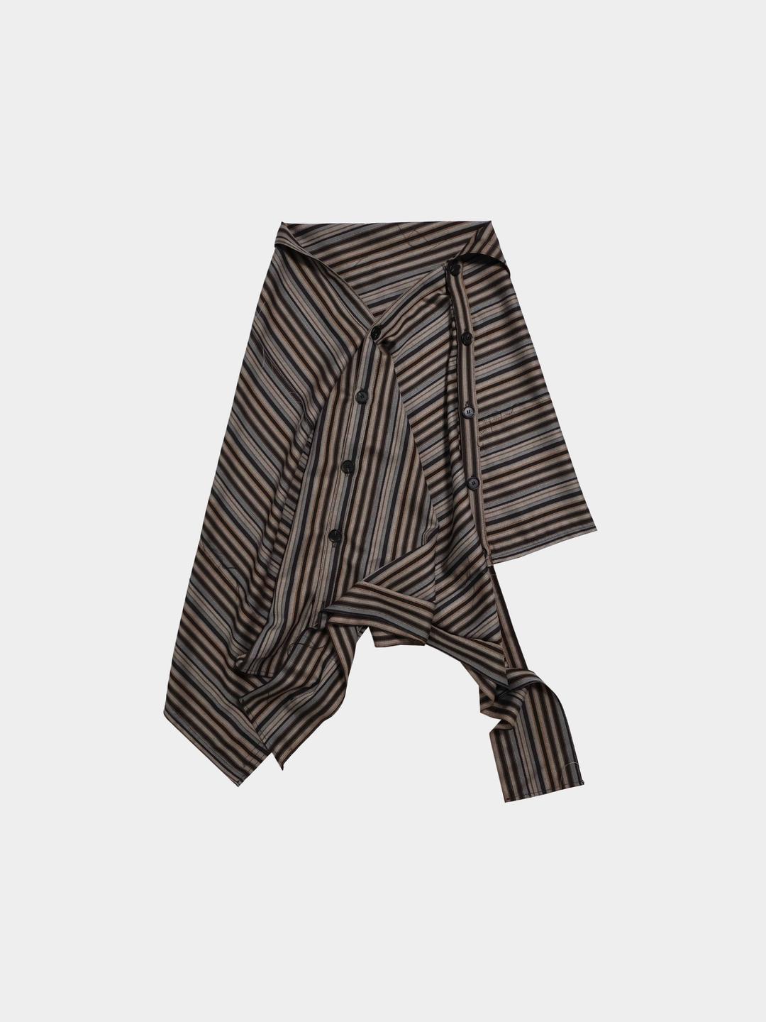 STRIPE BUTTON WRAP SKIRT BROWN