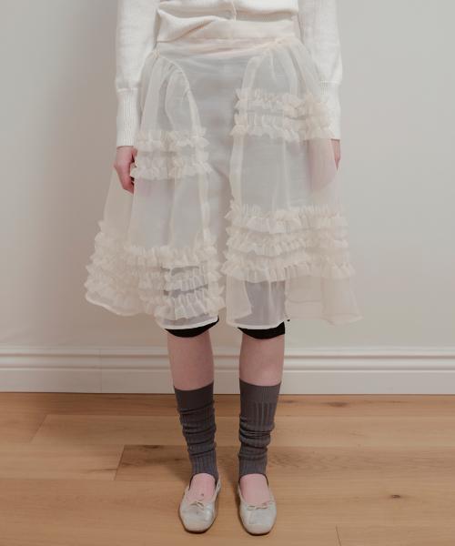 ORGANZA FRILL LAYERED SKIRT - CREAM