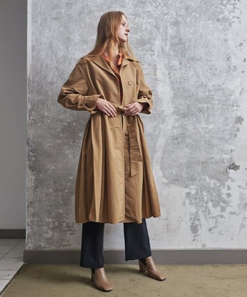 SIDE PLEATS BELTED TRENCH COAT_L/BEIGE [U0F0N701/71]