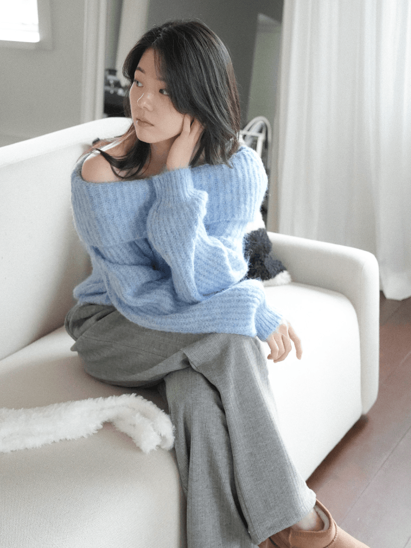 [NouArté] 아르디나 오프숄더 니트 (블루)