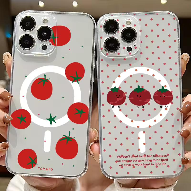 삼성 갤럭시 S25 S24 S23 S22 S21 S20 FE 플러스 울트라 5G SoftClear TPU에 대한 한국어 귀여운 만화 토마토 자기 전화 케이스