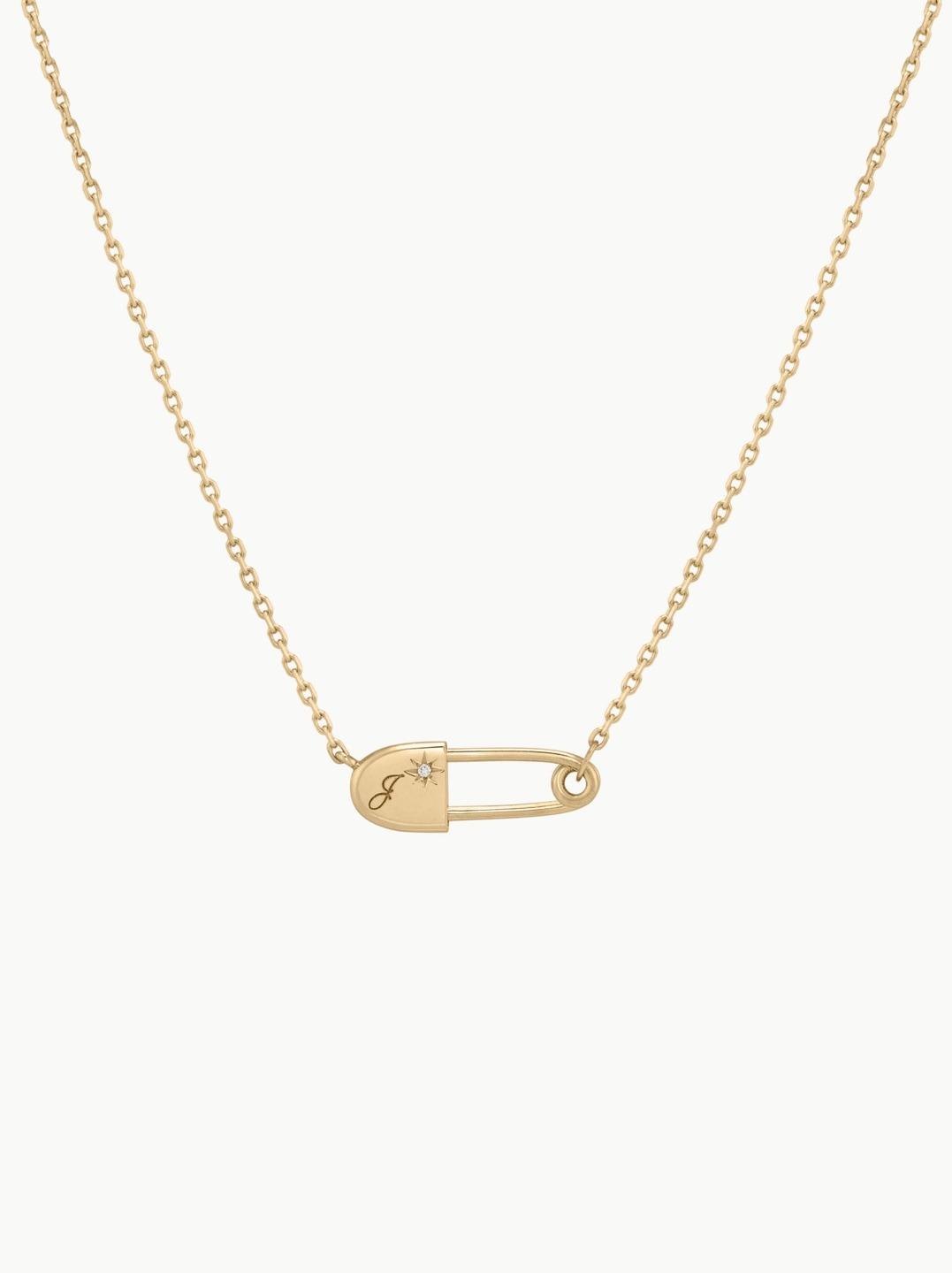 [New in 15%(~9/14)14k initial Safety pin necklace