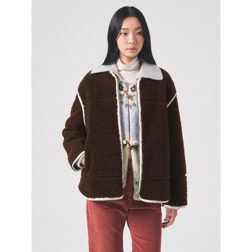 시어링 지퍼 점퍼  브라운