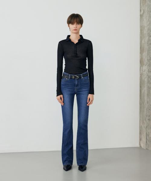 Dark Blue Semi Boots Cut Denim