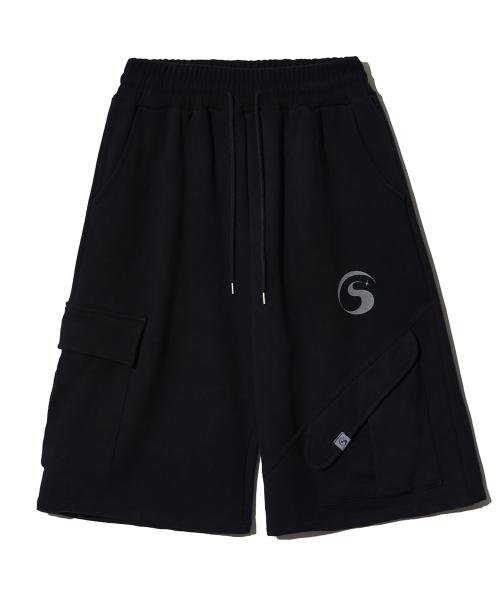TS LOGO BERMUDA SWEAT PANTS (BLACK)