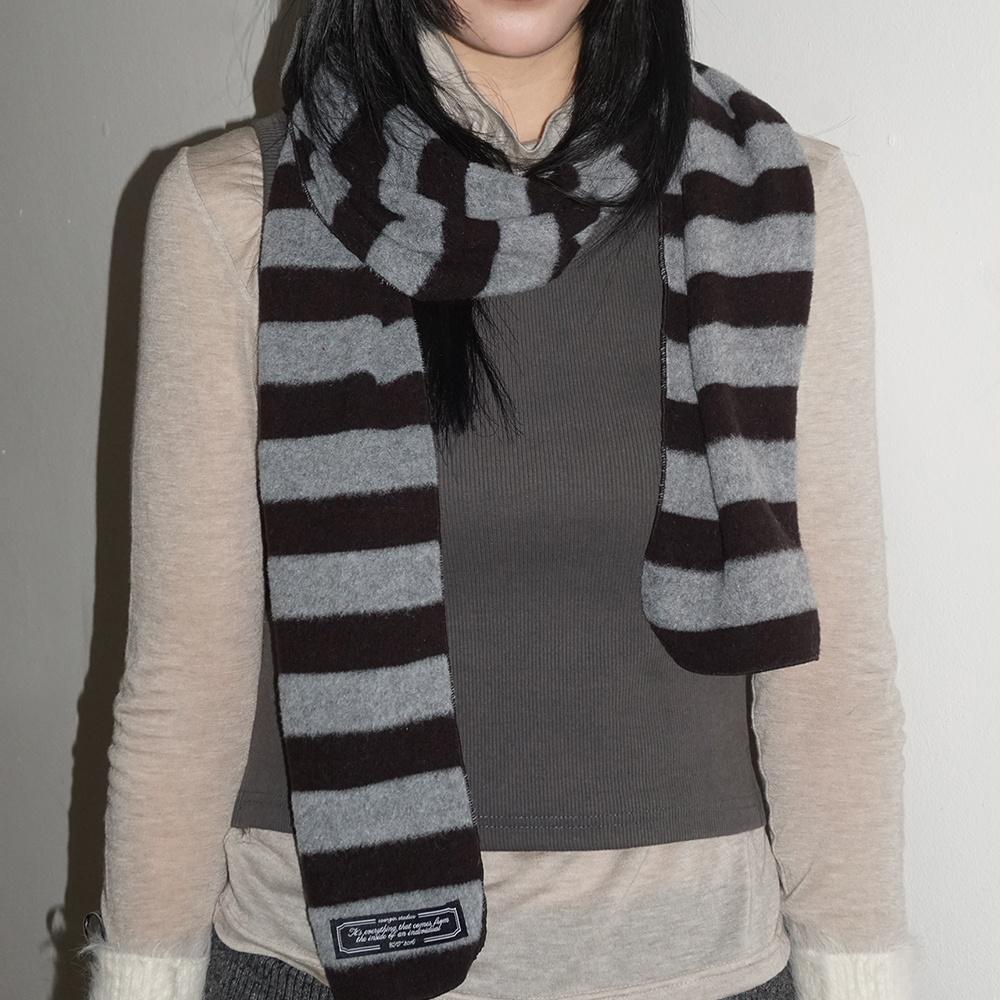 Stripe 2way knit muffler - gray