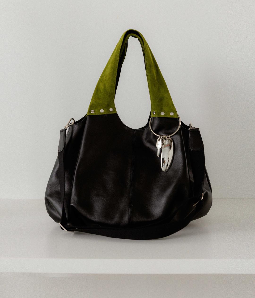Fleur Hobo Bag Set — Suede Green ( Oval Metal Keyring Included )