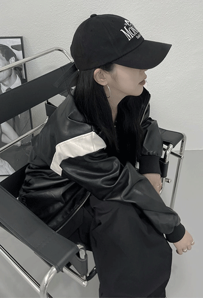 color matching overfit leather jacket