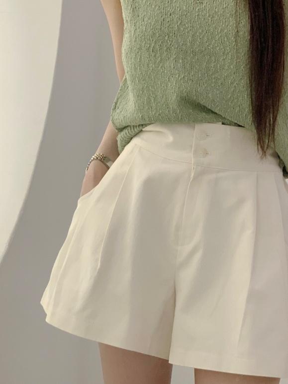 *데일리*키엘 투버튼 코튼 3부 하프 밴딩 모던 베이직 핀턱 면 반바지 팬츠 2color