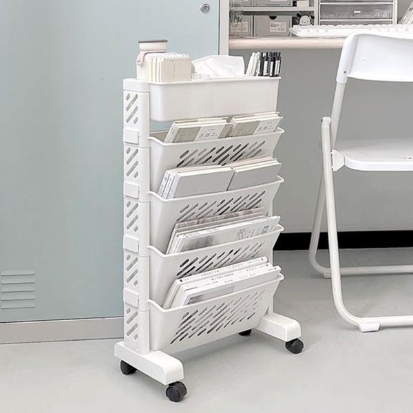 슬림핏 책꽂이 트롤리 이동식 책 진열대 (4단/5단)